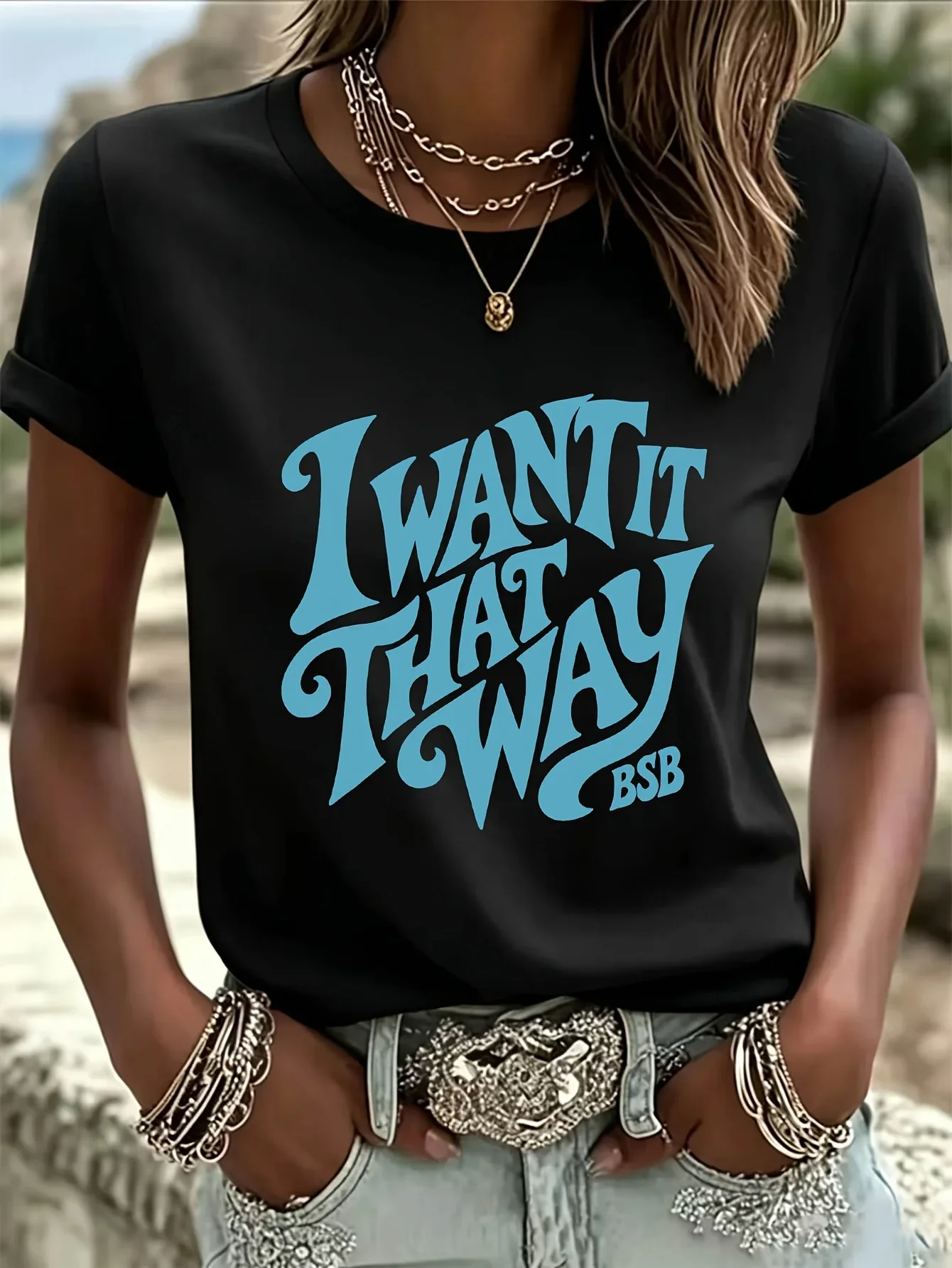 Letter I Want It That Way BSB Graphic T-shirt Short-sleeved Crew Neck Casual Tops Women's Fashion Y2k T Shirt Clothes Outfit 90s