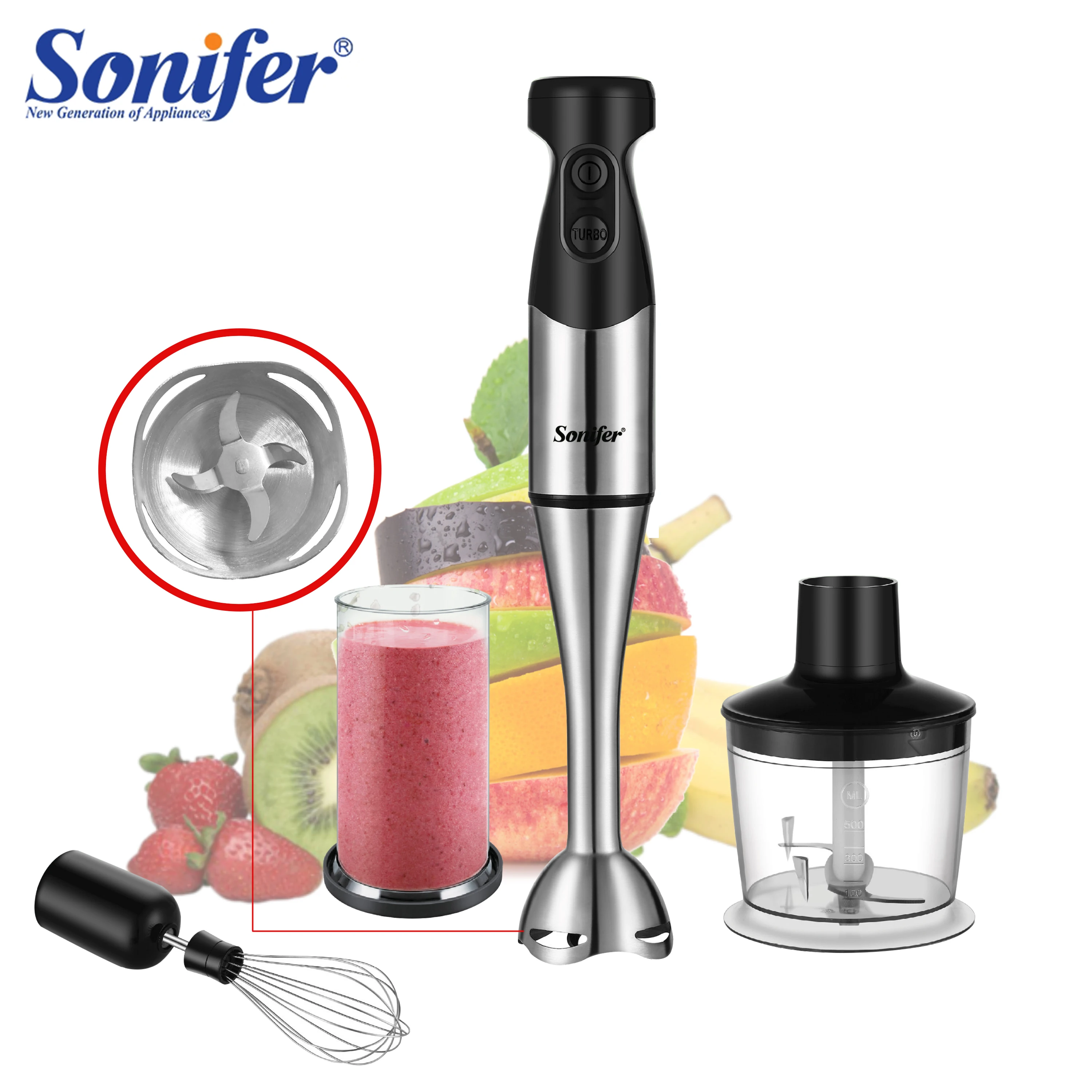 500W Hand Blender 3In 1 Immersion Electric Food Mixer Ice Crushing Kitchen Vegetable Meat Grinder Chopper Fruit Stirring Sonifer