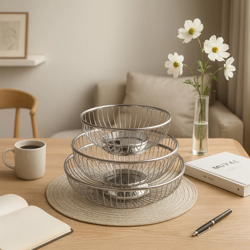 

Nordic 304 Stainless Steel Fruit Bowl Large Centerpiece Instagram Style Modern Kitchen Storage Basket for Living Room Decor