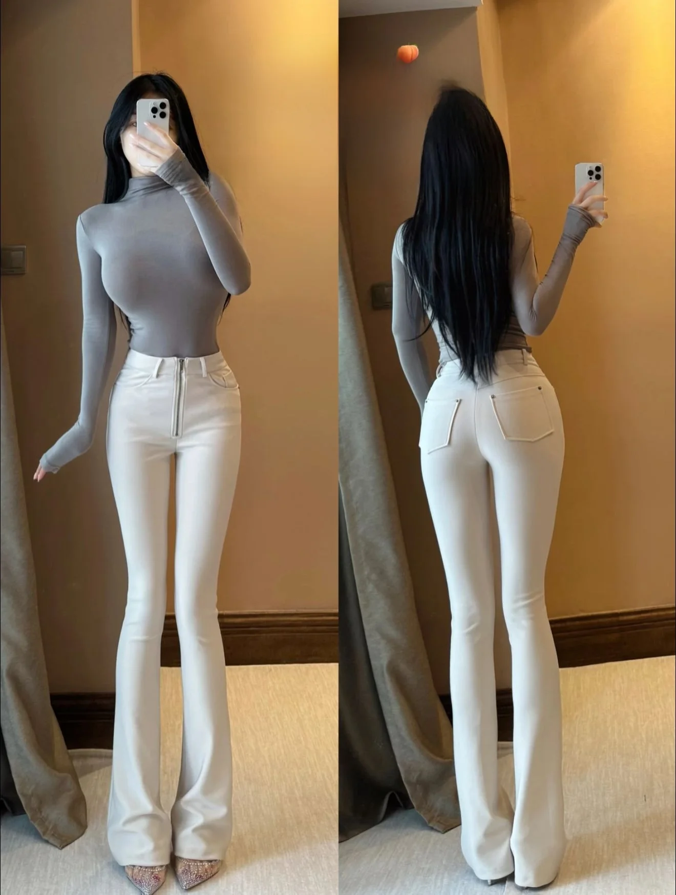 

Korean Sle Fce Lined Bell Bot High Waist Denim Jeans Women's Autumn Winter New Faion Long Leg Beautiful Girl Jeans