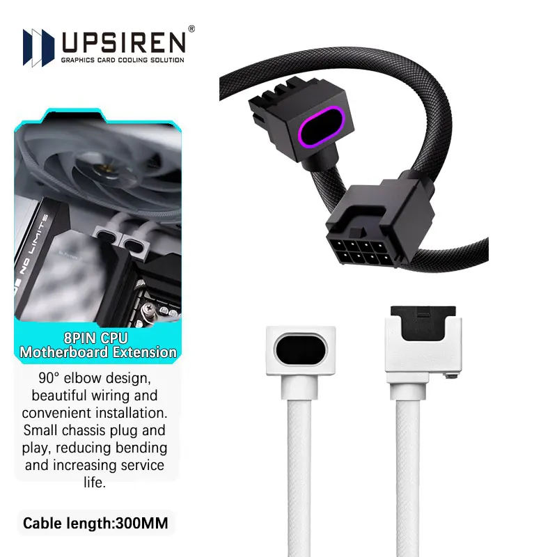 UPSIREN CPU 8Pin Motherboard Extension Cable,18AWG 90° Right-Angle Design, ARGB 5V 3Pin Male-to- Female Connectors Cable