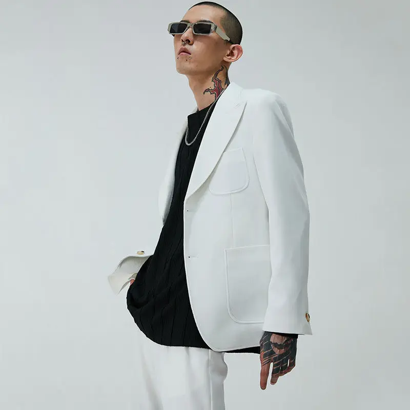 Simple Fit Cut Casual Suit Black and White Green Texture Three-Color Jacket Neutral Street Style