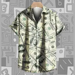 Men Shirts 3D Print Funny Money Pattern Men Tops Casual Fashion Short Sleeves shirt Lapel Button Shirt Oversized Unisex Clothes