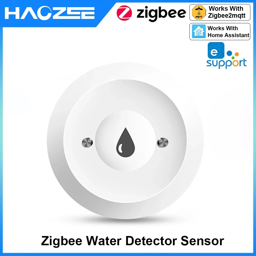 Haozee Zigbee Water Sensor Flood Leak Detector App Remote Monitoring for Kitchen/Bathroom Support Home Assistant Zigbee2mqtt