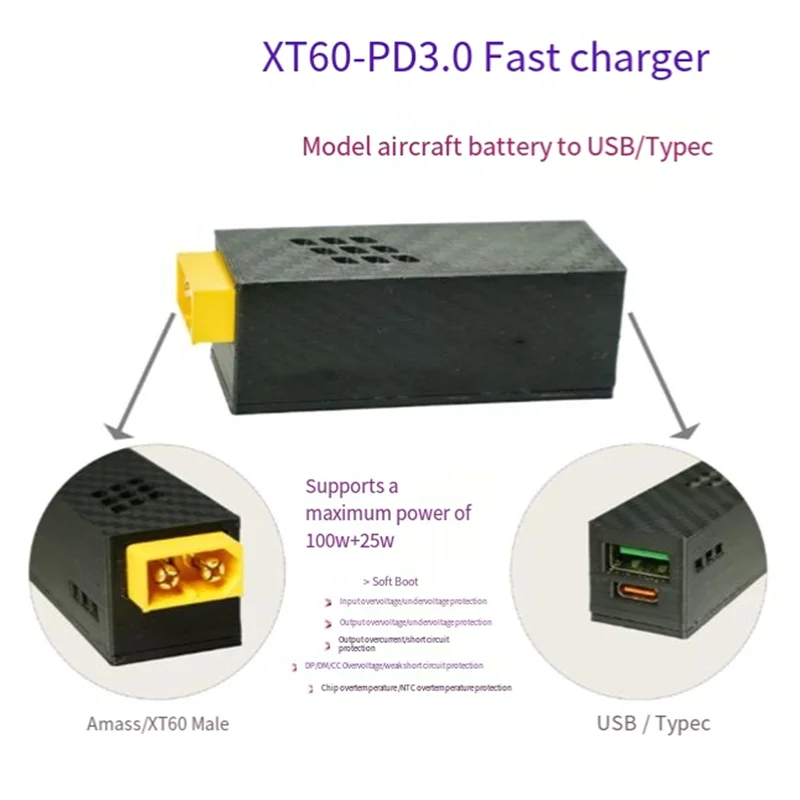 

HJ-XT60 Male Plug Tousb/Type C Quick Charger Input 5-36V Battery Power Fast Charger Fast Charging Conversion Adapter