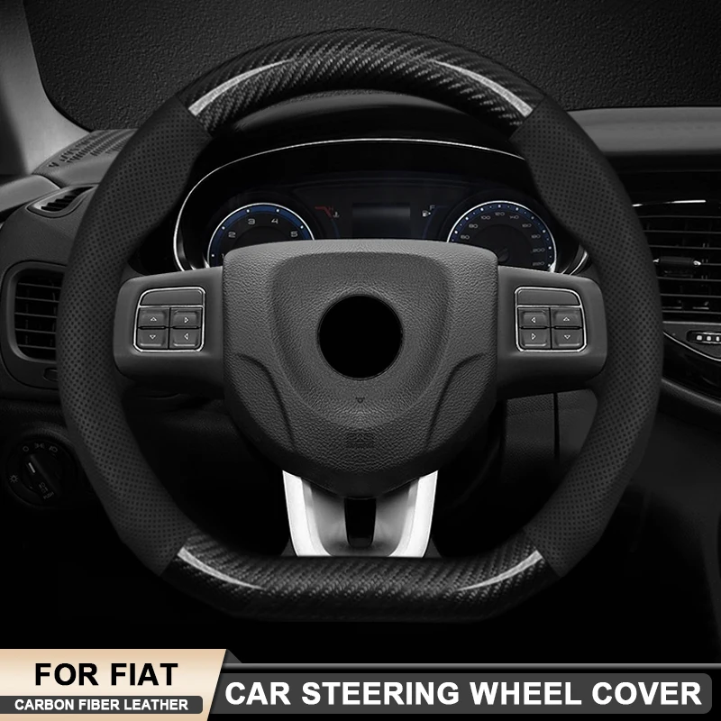 

Carbon Fiber Leather Car Steering Wheel Cover For Fiat 500 500e 500L 500L Panda Scudo e-ulysse Freemont Ottimo Viaggio Grande