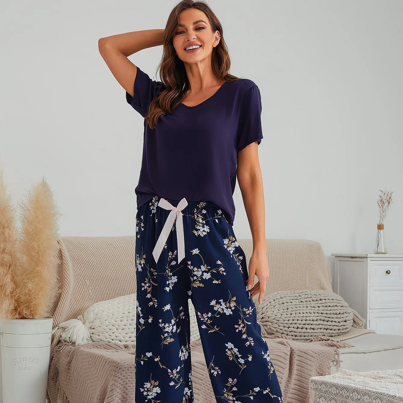 

Women's Plus Size S-3XL Pajama Sets Patterned Loungewear Casual Sleepwear Pyjamas Women T-shirt Wide Pants