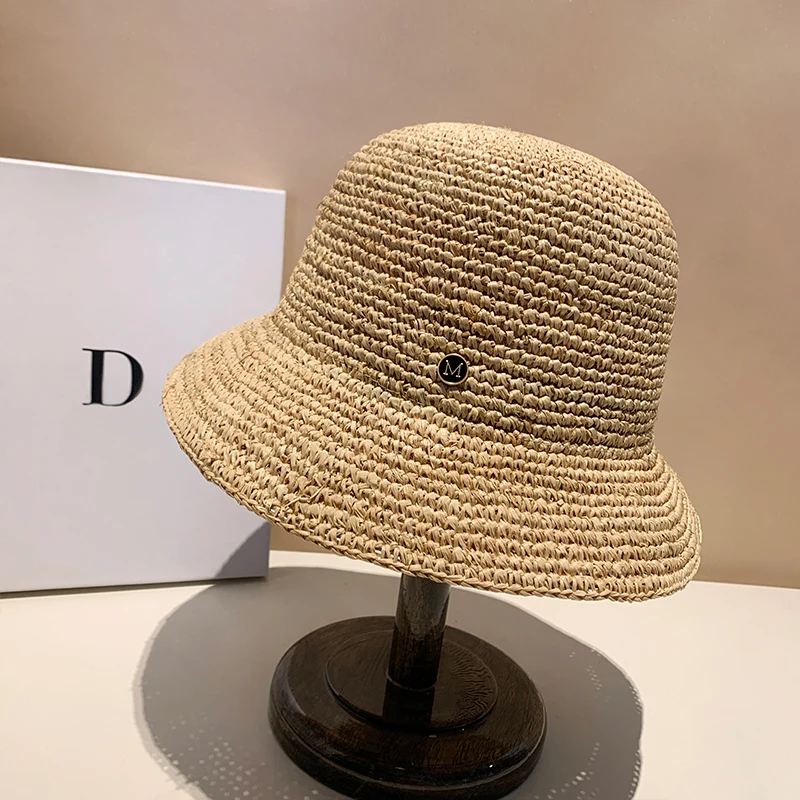 Designer High-quality Raffia Straw Hat Women Summer Beach Sun Hat Female Korean Travel Sun Protection Breathable Fisherman Hat