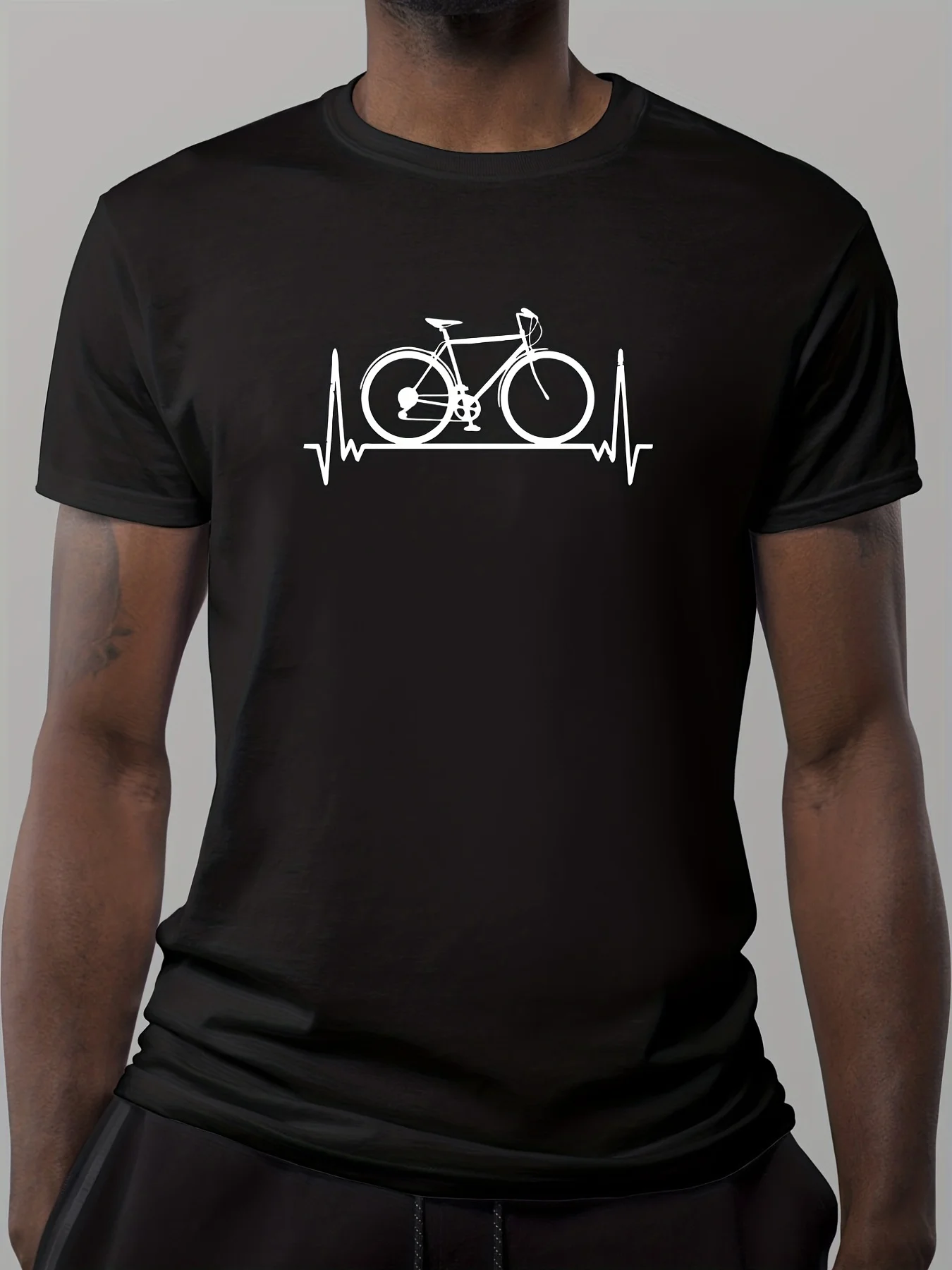 Summer Men's 100% Cotton Casual Loose Bicycle Pattern Printed Comfortable Sports Round Neck Short Sleeve T-shirt Top