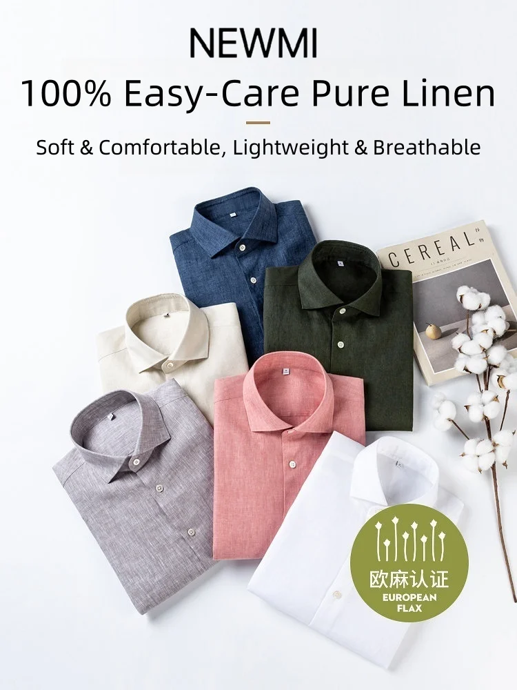 

European Flax Certified 100% Linen Shirts for Men, Regular Fit Long Sleeve Casual Button Down Shirt, Easy Care Breathable