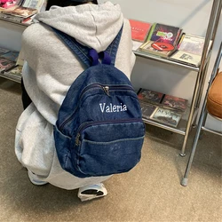 Women's Denim Backpack with Name Girls New Outdoor Backpack Custom Embroidered Any Name Denim Small Bag Simple Gift Backpacks