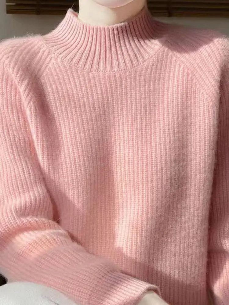 

Ladies Thiened Woolen Knitted Base irt Loose Lazy Sle f High Collar Faionable Sweater Warm Daily Wear Commute Sle