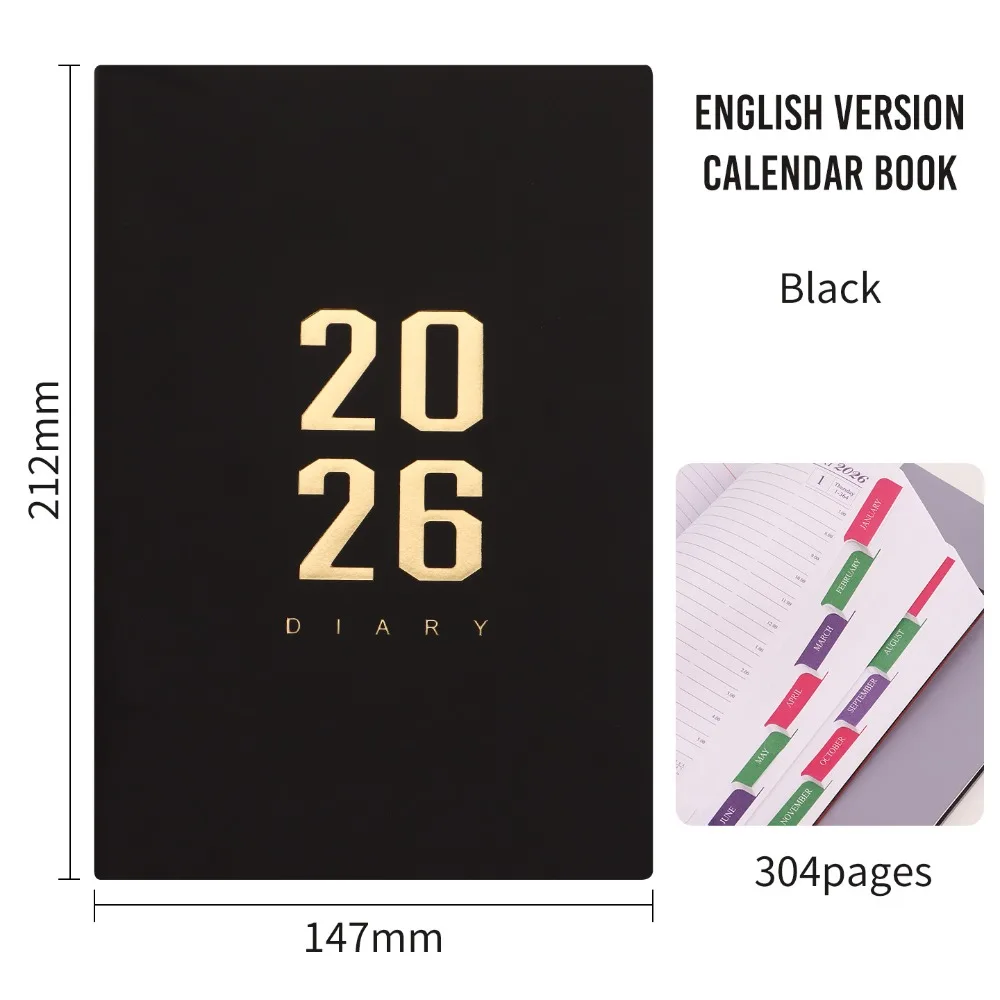 

Portable A5 2026 Schedule Book 304 Pages Self-discipline Calendar Planner Efficiency English Daily Notepad Task