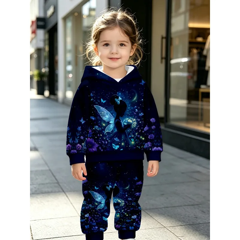 Kids Hoodie Jogger: Night Flower Fairy Print, Aurora Arctic Fox Graphic, Glowing Star Castle Pattern Kid Tracksuit