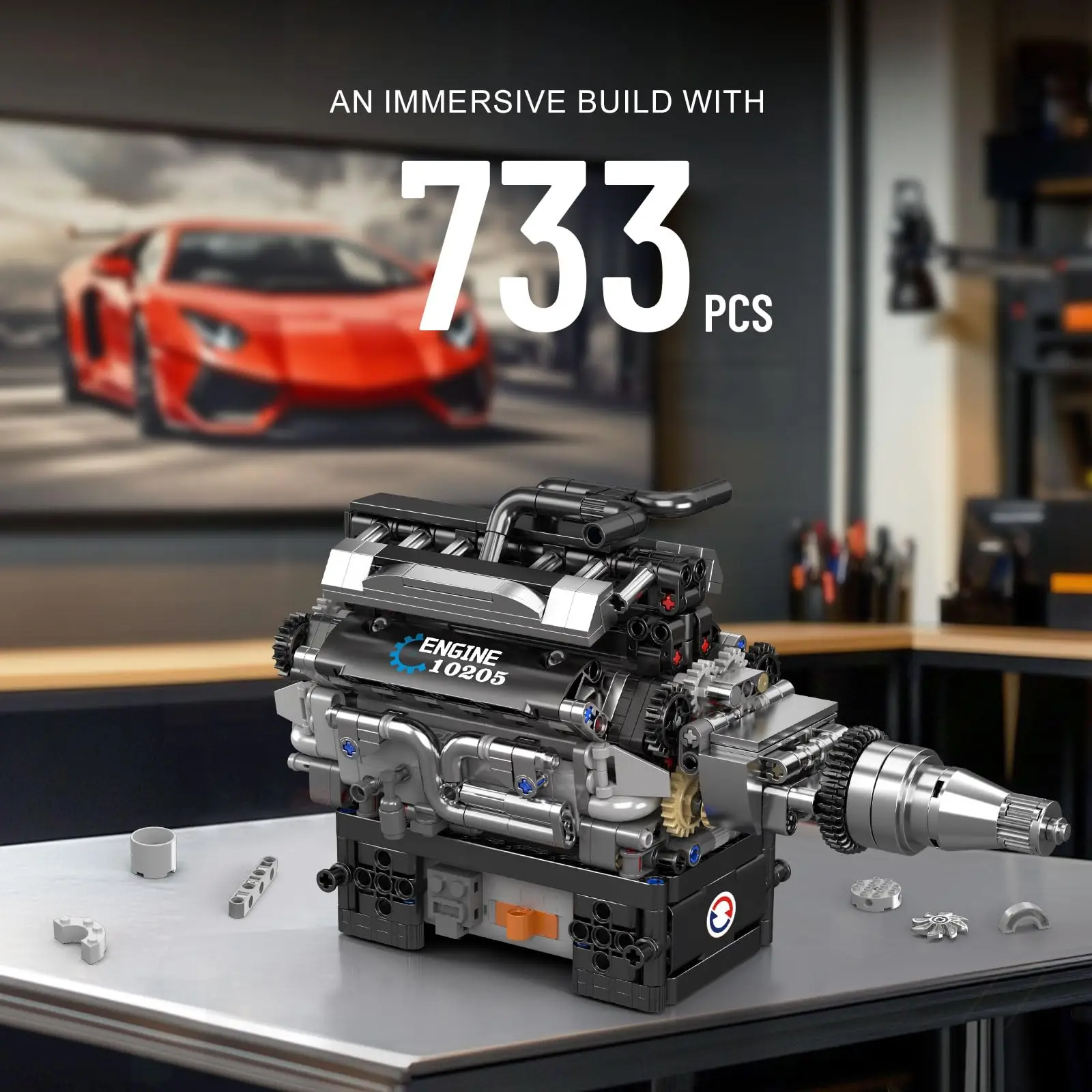 قالب الملك 10205 733 قطعة Supercar V12 محرك بناء عدة نموذج MOC محرك الهندسة الاطفال الجذعية بناء كتل لعب للكبار الهدايا #6