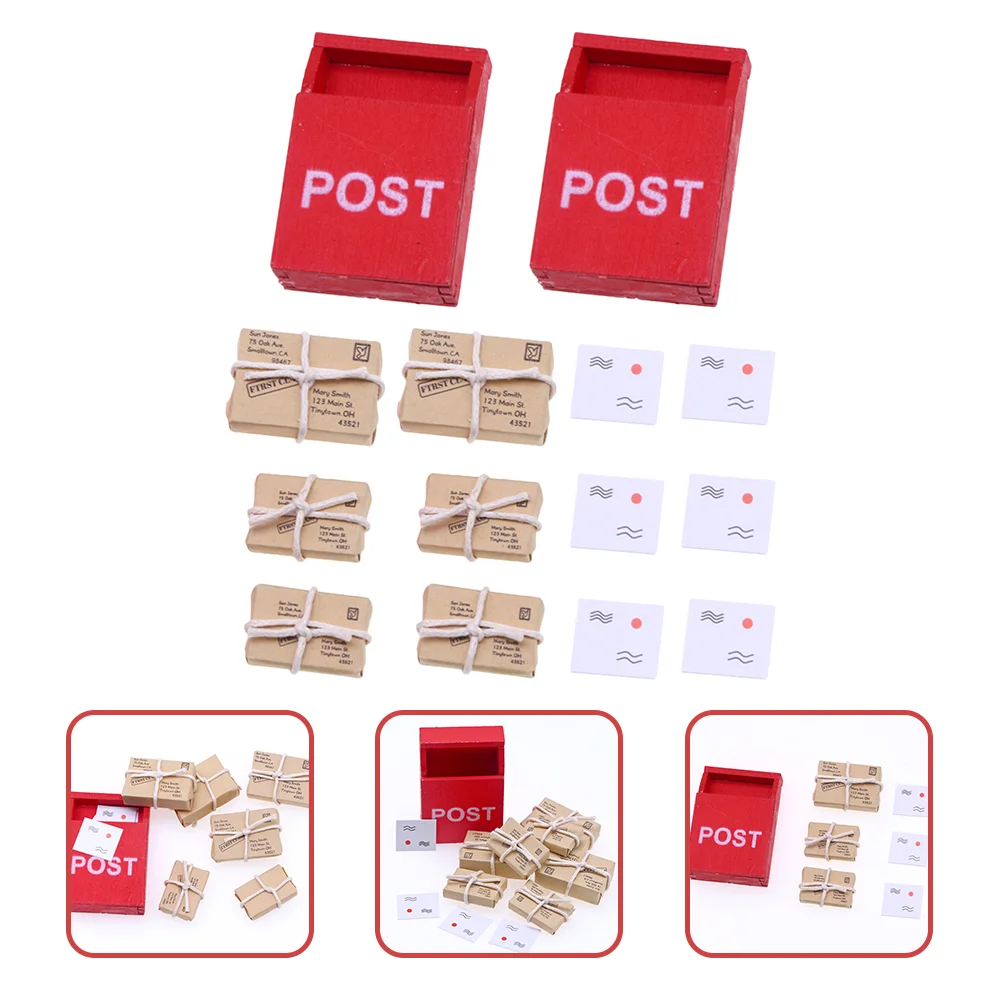 

2 Sets Decoration Micro Landscape Mailbox House Furniture Statue Mini Toy Room Miniature Ornament Figurine Parcels