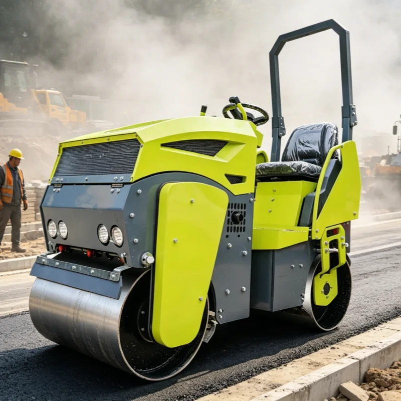 Ride On Double Steel Drum Vibratory Compactor 1.5 Ton Hydraulic Steering Roller For Asphalt Layer Compacting