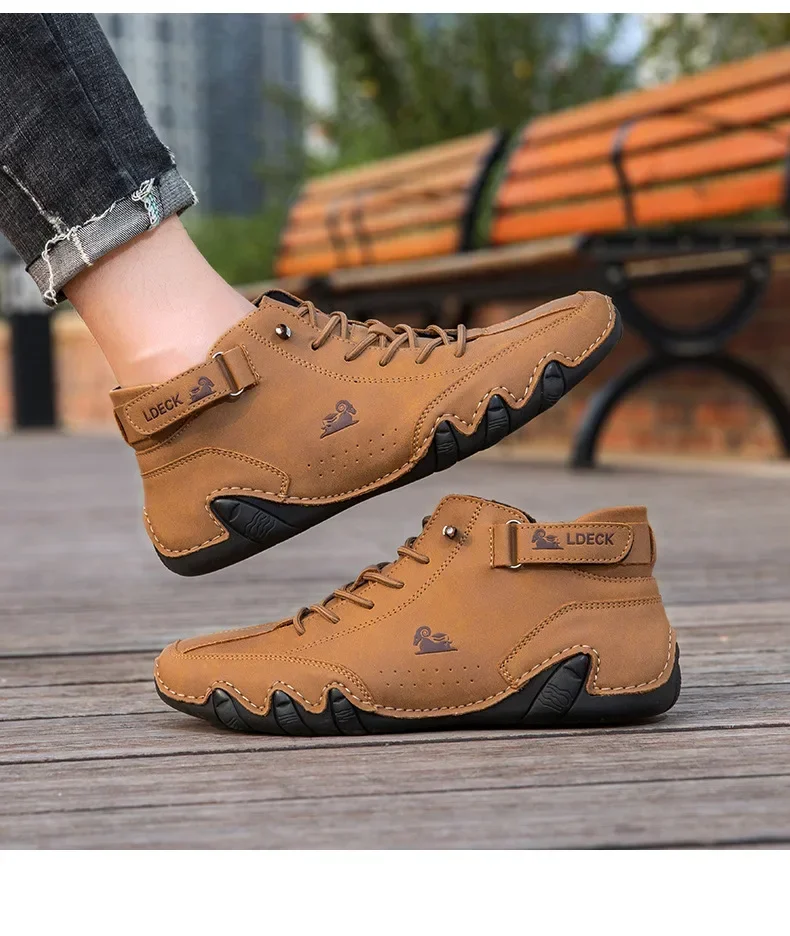Retro-Herrenstiefel, einfach, vielseitig, wasserdicht, verschleißfest, Wanderschuhe mit weichen Sohlen, atmungsaktiv, bequem, flache Reisestiefel – Detail 20