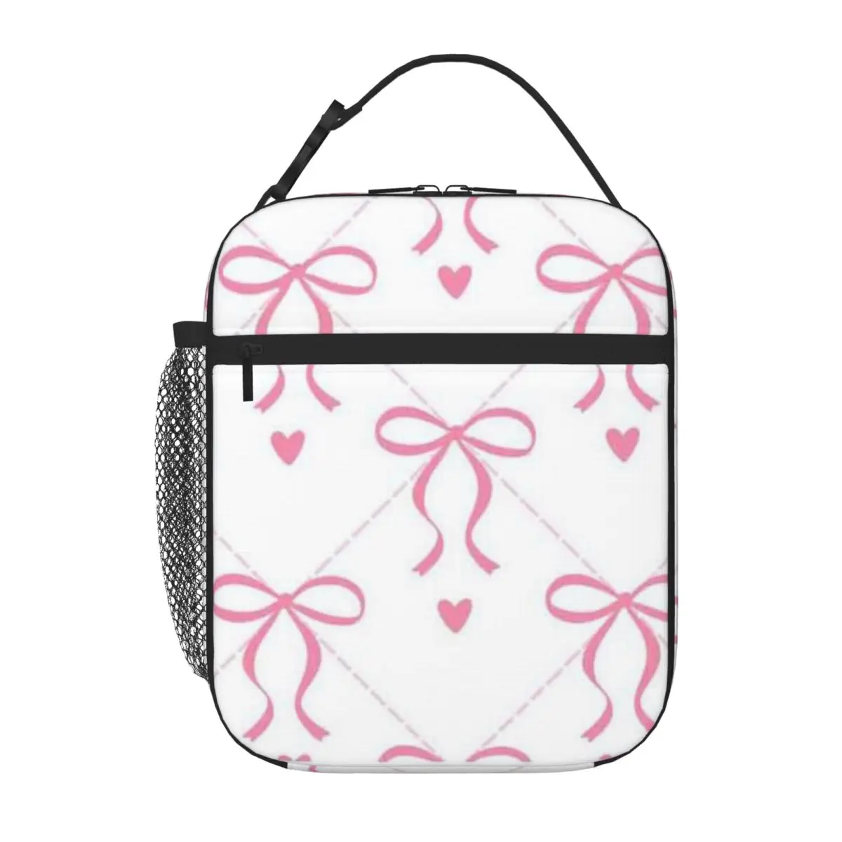 Bestselling Cute Pink Bow Pattern Coquette Aesthetic Design Hip Hop Student Lunch Bag Outdoor Barbecue Nylon Lunch Bag