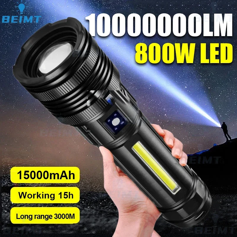 

15000mah Most Powerful Led Flashlights Tactical Flash Light Built-in 3*18650 Battery Long Range Spotlights Torch Emergency Light