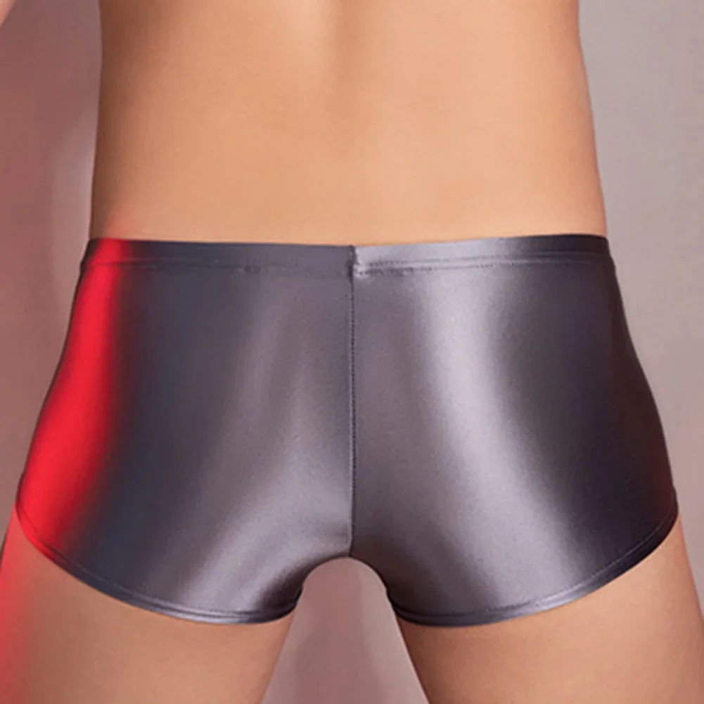 1pc Sexy Men\'s Briefs Oil Shiny Solid Color Bulge Pouch Panties Low Rise Underwear Elastic Lingerie Male Shorts