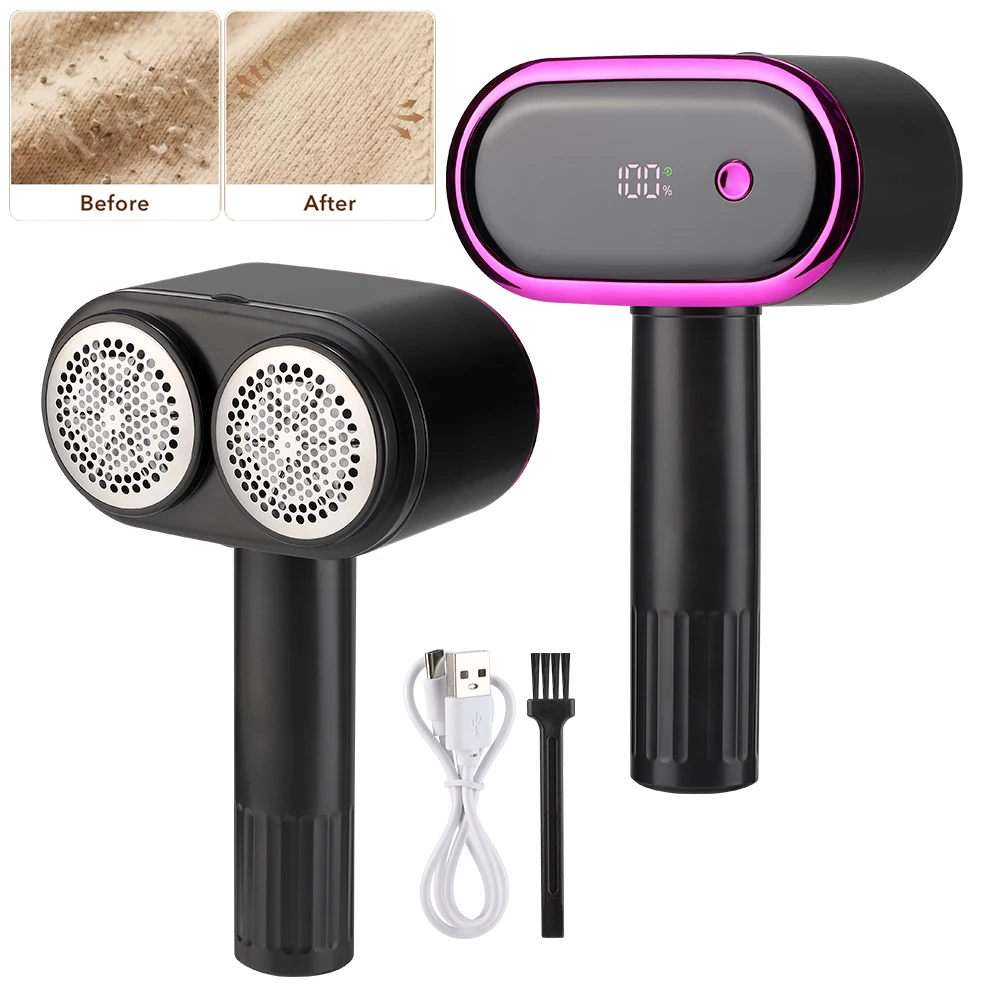 Electric Lint Remover For Clothing 5 Speeds Rechargeable Double Blade Head Pellet Fluff Remover Clothes Sweater Fabric Shaver