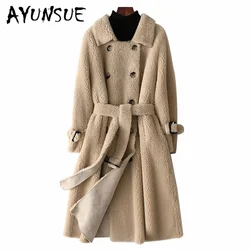 AYUNSUE Winter Sheep shearing Fur Coat Female Wool Jacket Korean Thick Long Women's Fur Coats+belt Elegant Women Clothes 2020