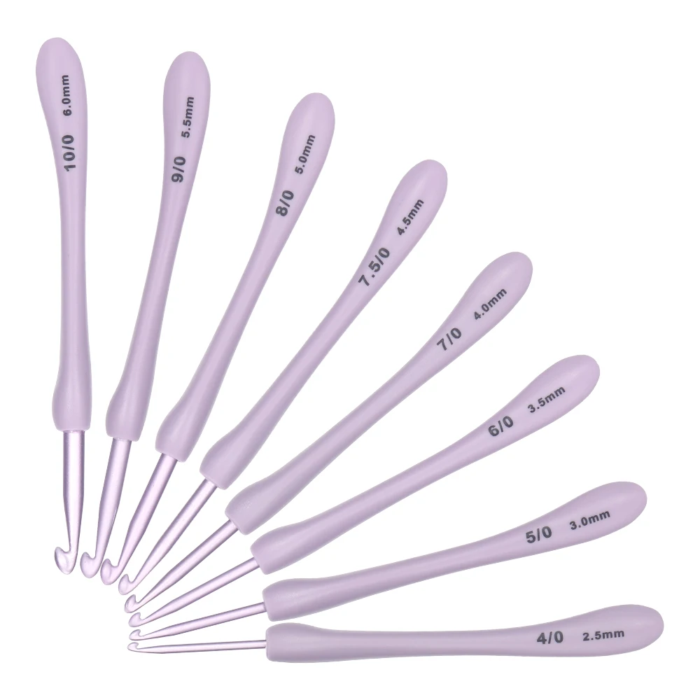 Set da 8 pezzi all\'uncinetto viola uncinetto ergonomico a mano filato ad ago in alluminio leggero 2.5-6.0mm per maglieria per principianti