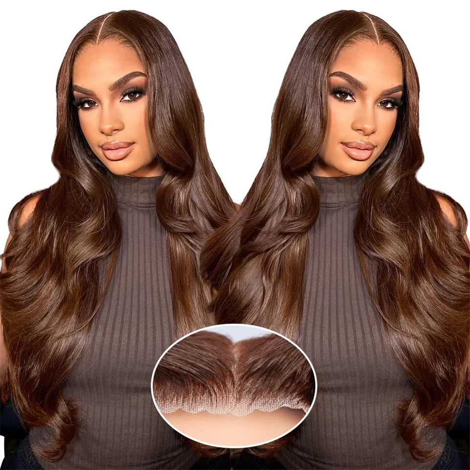 

30inch Wear And Go Brown Body Wave Glueless Wigs Human Hair Preplucked Density200 Chocolate Color Brown Body Wave Human Hair Wig