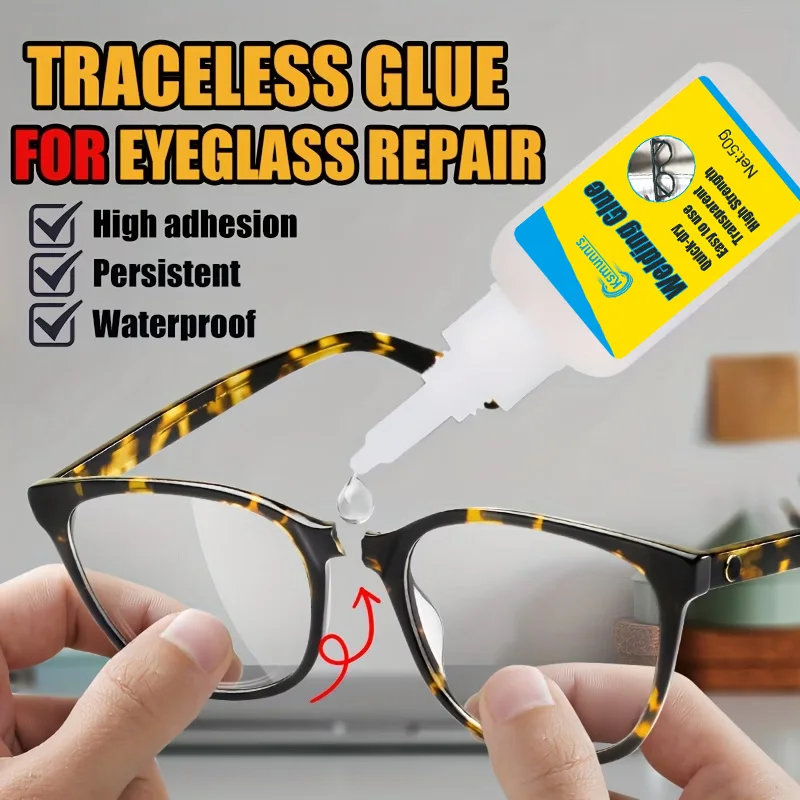 Eyeglass Frame Repair Glue, Strong Adhesive for Broken Temples, Cracked Frames, Loose Nose Pads and Metal Frame Fixing