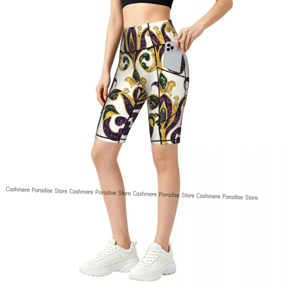 Double Pocket Sports Shorts Women Elastic Slim Glittery  s Shorts Gym Exercise Running High Waist Yoga Fitness Shorts