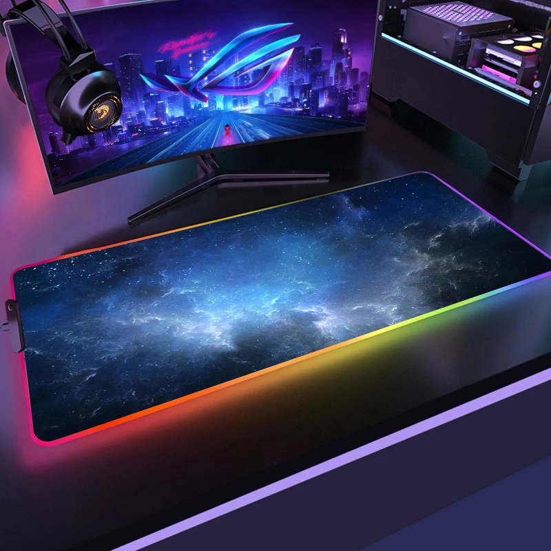 XXL RGB Gaming Mouse Pad Space Large LED Light Desk Mat Gamer Accessory 90x40 Rubber Non-slip PC Keyboard Table Mat with Backlit