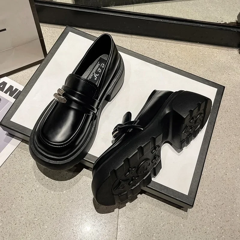 

Platform Loafers Women 2024 New Soft Pu Leather High Heels Spring Autumn One Foot British Style Leisure Solid Color Elegant