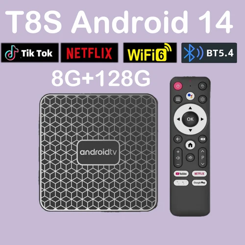 Android14 Smart TV Box T8S Bluetooth 5,4 WiFi Dual Google Voice Media Player RK3518 Netflix YouTube Streaming Media Set Top Box
