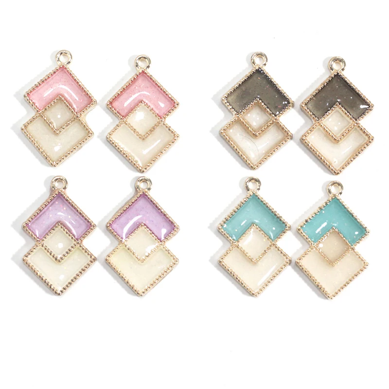 10pcs 27x16mm Enamel Rhombus Square Shape Geometric Design Charms Ornament Bracelet Pendants For Necklace Earring Jewelry Making