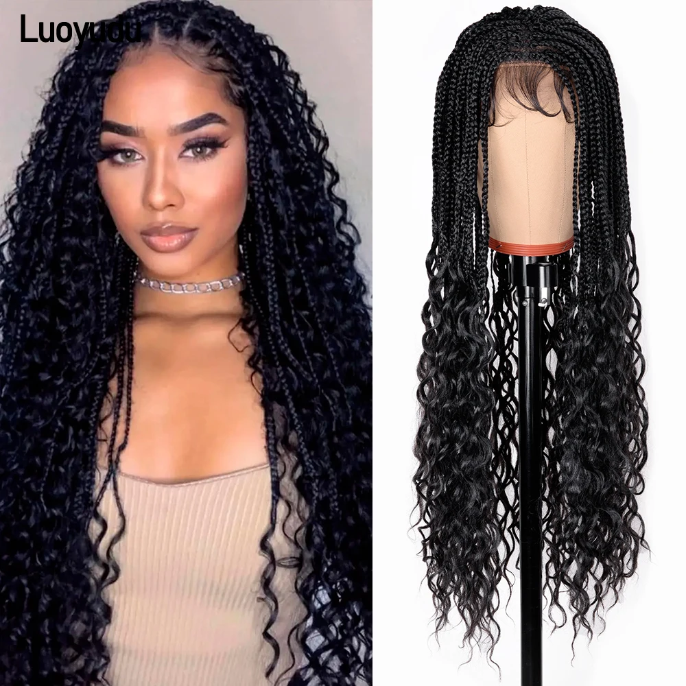 28inch Long Braided Wigs Synthetic Full Lace Wig River Crochet Box Wig Braiding Hair Knotless Box Braids Wigs For Black Women