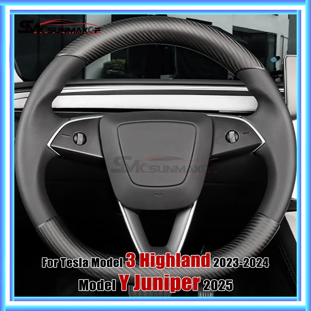 

Real Carbon Fiber Steering Wheel Frame Cover Trim Car Interior Accessories For 2025 Tesla Model Y Juniper Tesla Model 3 Highland