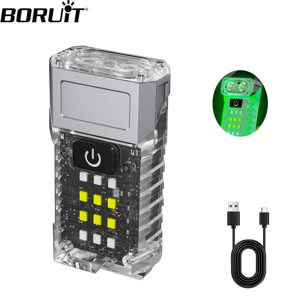 

BORUiT EDC UV LED Fluorescence Flashlight Type-C Rechargeable Rotatable Torch Work Light with Clip Magnet Camping Pocket Lantern