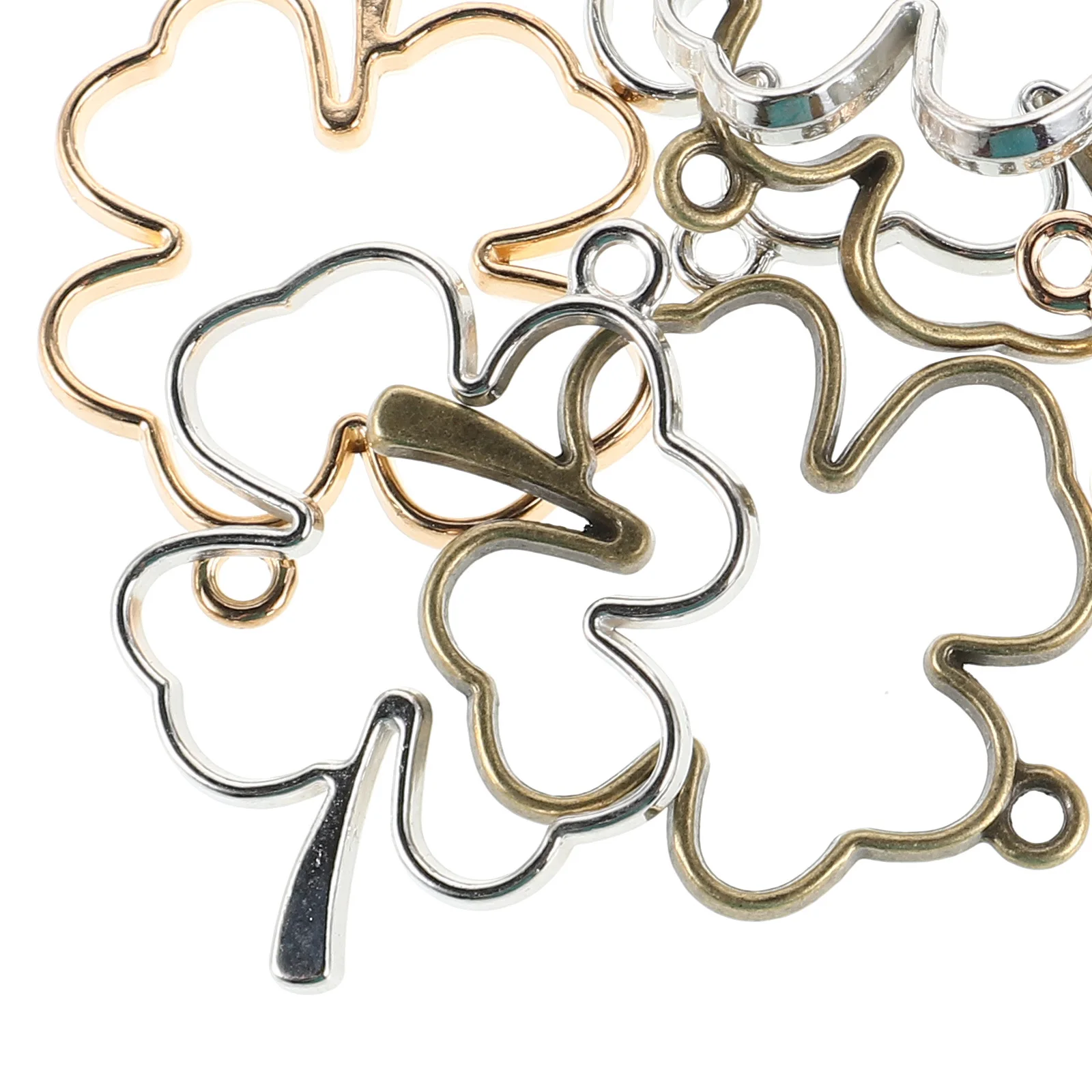 12 pezzi di ciondolo trifoglio a quattro foglie, ciondolo cavo, forniture per la creazione di gioielli, portachiavi alla moda, collana, braccialetto, decorazione in lega
