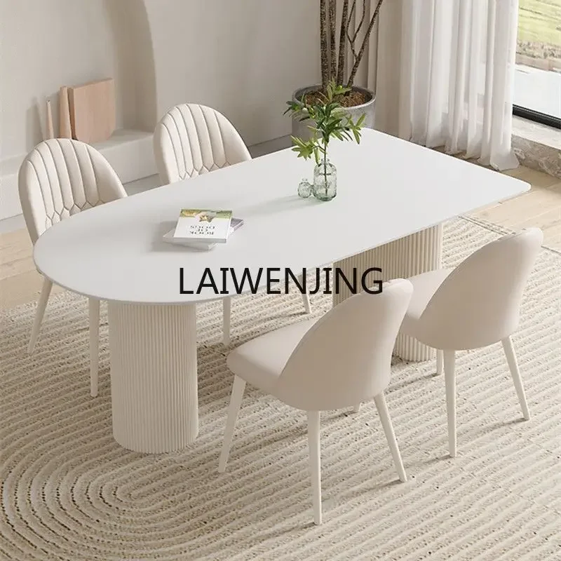 

LYN small apartment household semicircle can be against the wall cream wind island rock slab dining table and chair combination