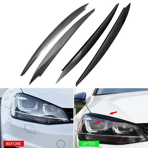VW 골프 7 Vii Gti GTd R MK7 2013-2017 헤드 라이트 눈썹 눈꺼풀 커버 트림 ABS 탄소 섬유 눈에 띄는 2Pcs Best5 VW 골프 7 Vii Gti GTd R MK7 2013-2017 헤드 라이트 눈썹 눈꺼풀 커버 트림 ABS 탄소 섬유 눈에 띄는 2Pcs Best5