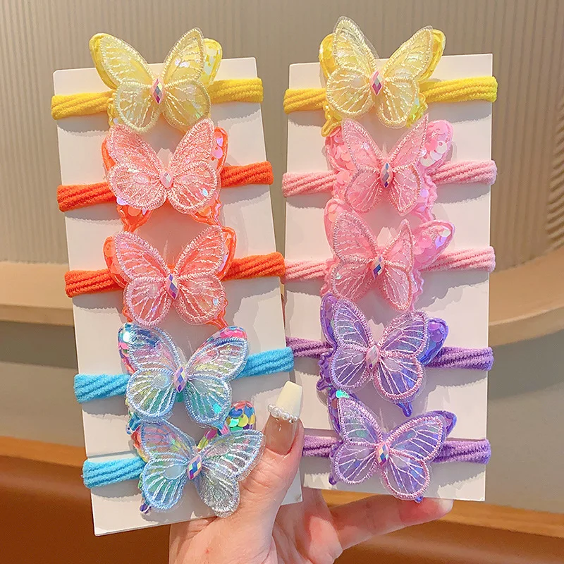 

2Pcs/Set Cute Girls Nylon Butterfly Hair Ties Candy Elastic Hair Bands Pigtails Hair Rope Rubber Hair-Gum Scrunchies Accessorie