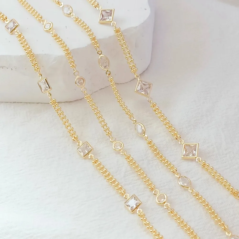 14K Gold-plated Crystal 1.5mm Round Bead Double-row Bead Chain Loose Chain Handcrafted Diy Bracelet Braided Rope Chain Matching