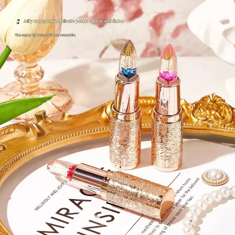 Lápiz labial transparente con forma de flor de gelatina, bálsamo labial hidratante resistente al agua que cambia de Color, maquillaje de flores de larga duración, brillo de labios Sexy