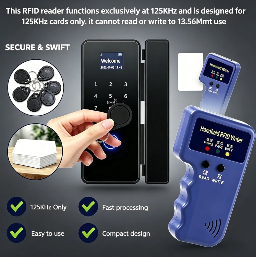 DIXSG RFID Card Reader Writer 125KHz Frequency ID Tags Copier Duplicator EM4305 T5577 Key Card Keyfob Programmer Indicator