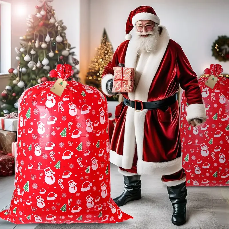 1/3 Stück extra große Weihnachtsgeschenktüten – wiederverwendbare Aufbewahrungsbeutel aus Kunststoff für übergroße Weihnachtsgeschenke mit Etiketten und Schnur