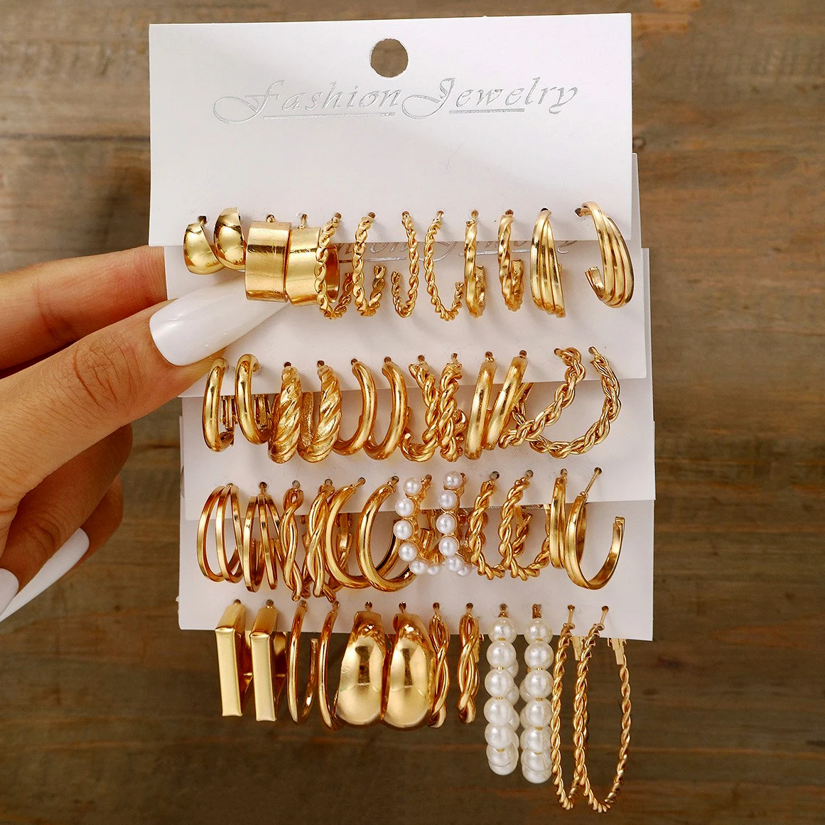 48 Pcs Boho Big Circle Hoop Earring Sets for Women Gold Color Bohemia Vintage Pearl Earring Heart Zircon Ear Studs Jewelry Gifts