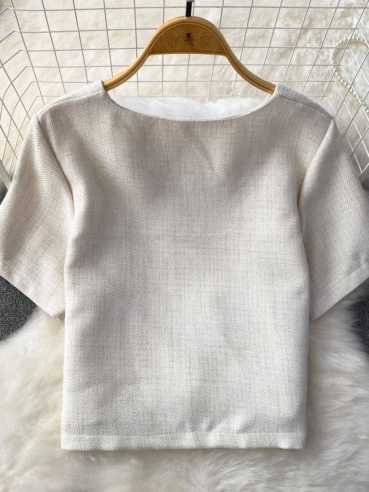 

Casual round Ne ort Coat Women's Single Button Loose Fit Versatile Outerwear Summer 2023 Straight Tube Design Pure Color