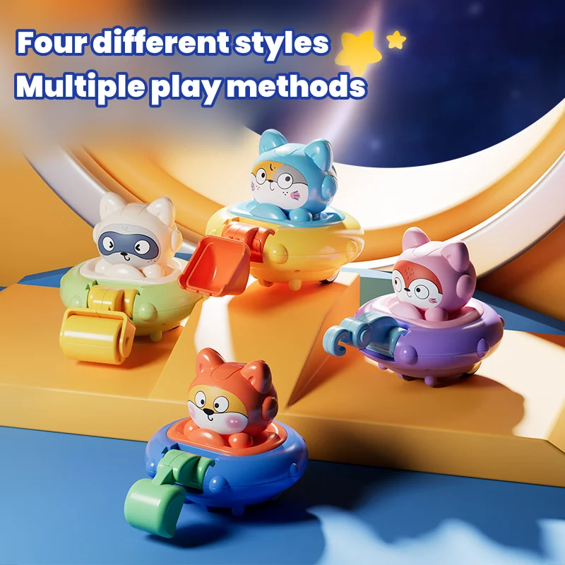 Cartoon Animal Press Flying Disc Engineering Car Fun Press Pull Back Car Baby Early Education Kids Puzzle Toys Birthday Gift