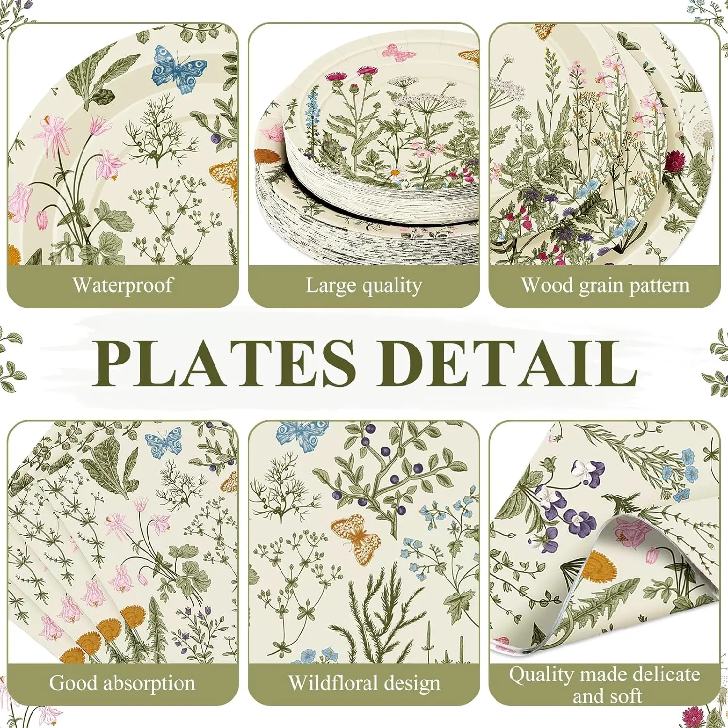 250 Pcs Floral Disposable Tableware Set Wildflower Disposable Paper Plates Vintage Floral Napkins And Cups For Wedding Tea